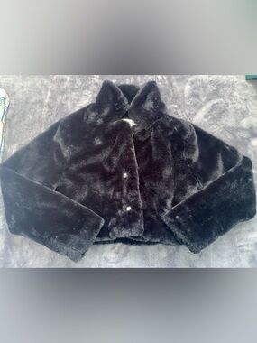 Knitworks Black Faux Fur Cropped Pea Coat for Kids